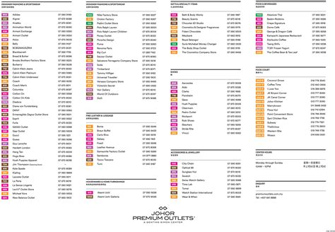 johor premium outlet directory